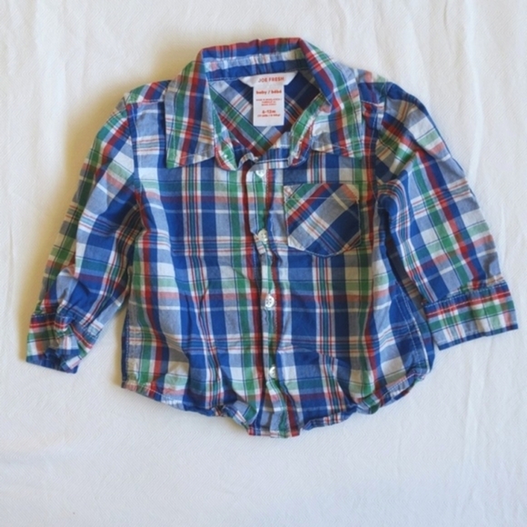 joe fresh plaid cotton button down collared shirt 6-12 months baby boy - Picture 1 of 6